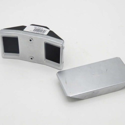 Silver rectangular projector slide holder and cover on a white background.