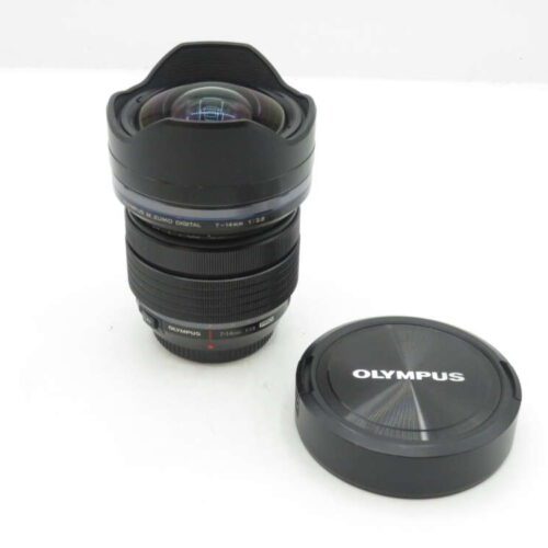 Olympus M.Zuiko Digital 7-14mm f/2.8 PRO lens with lens cap.