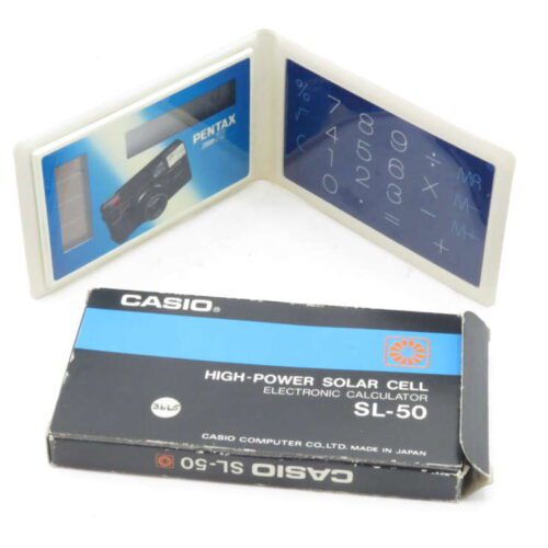 Casio SL-50 high-power solar cell electronic calculator with original packaging.