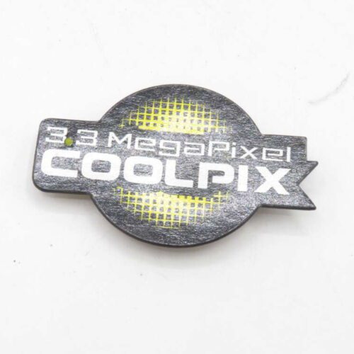 Badge with the text "3.3 MegaPixel COOLPIX" on a black background with a yellow design.
