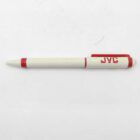 White and red ballpoint pen with the logo "JVC" on the side.