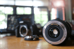 a camera lens with the mount visible