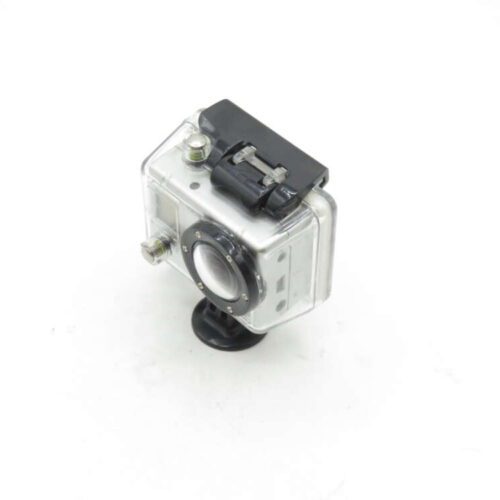 Action camera in a clear waterproof case.