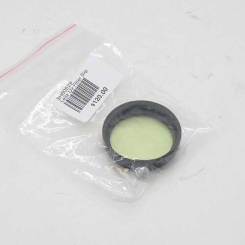 A UV filter inside a transparent plastic ziplock bag with a barcode label showing a price of $120.00.