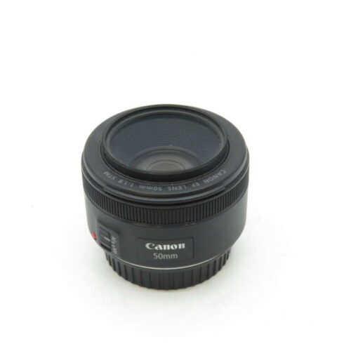 Canon 50mm camera lens with f/1.8 aperture.