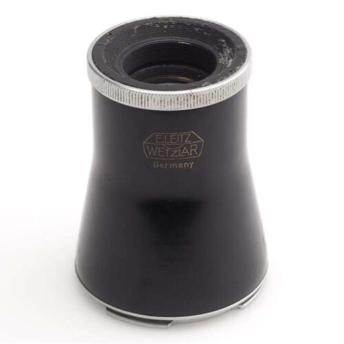 Black Leitz Wetzlar viewfinder accessory with silver rim, labelled "Elitz Wetzlar, Germany".