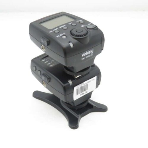 a black camera flash on a stand