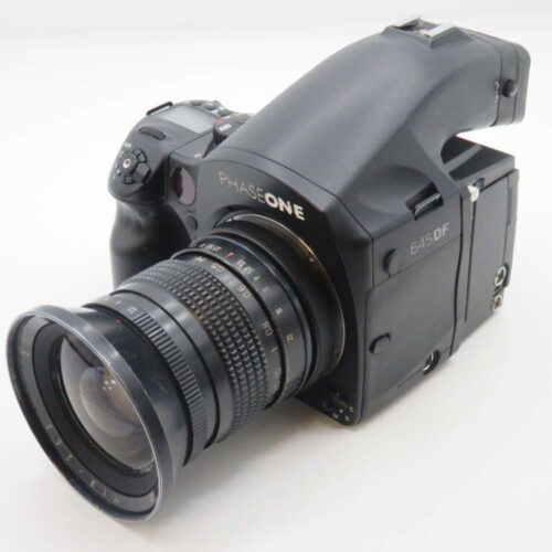 A Phase One 645 DF camera with a wide-angle lens.