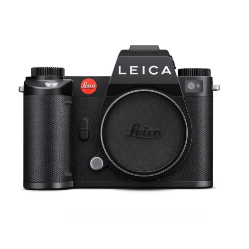 Black Leica camera body with logo on front.