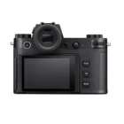 Rear view of a digital camera showing the screen, viewfinder, and control buttons.