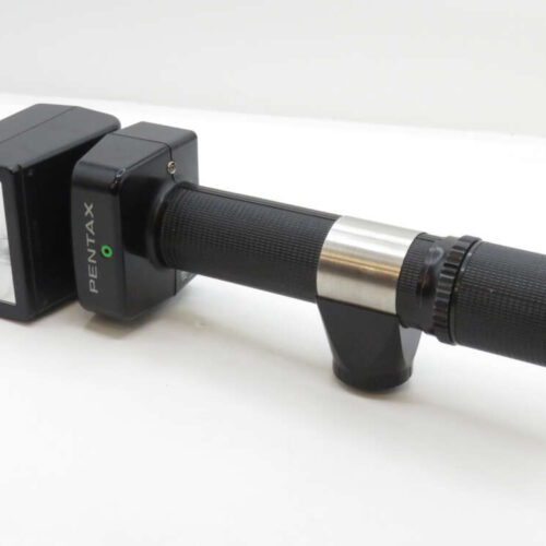 Pentax portable flash handle unit with a cylindrical grip and a rectangular flash head.