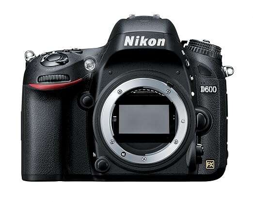 Camera body of a Nikon D600 DSLR without a lens attached.