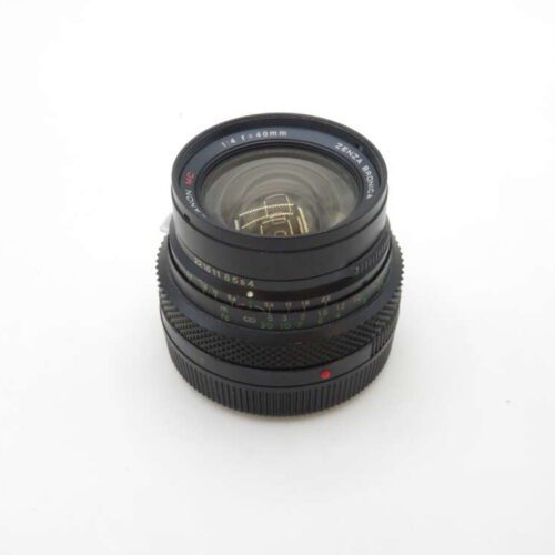 A Zenza Bronica 40mm f/4 camera lens with focus markings, displayed on a white background.