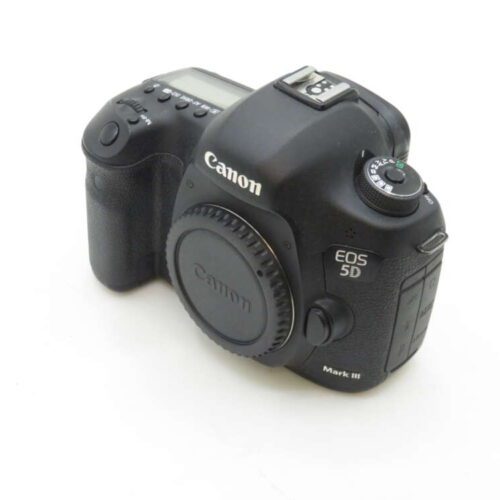 A Canon EOS 5D Mark III camera body with a lens cap attached, shown against a plain white background.