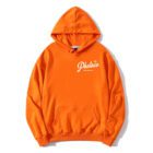 Bright orange hoodie with a white 'Photoco' logo on the front, featuring a front pocket and ribbed cuffs.