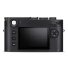 The back view of a black digital camera featuring a large LCD screen, three buttons labeled 'Play', 'FN', and 'Menu' on the left, and a control dial with arrow buttons on the right. The camera has a textured grip and an electronic viewfinder.