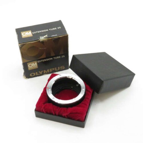 Olympus OM System extension tube 25 with box and red velvet lining.