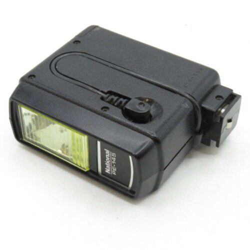 A National PE-145 flash unit with a black rectangular body and a yellow-tinted front panel.