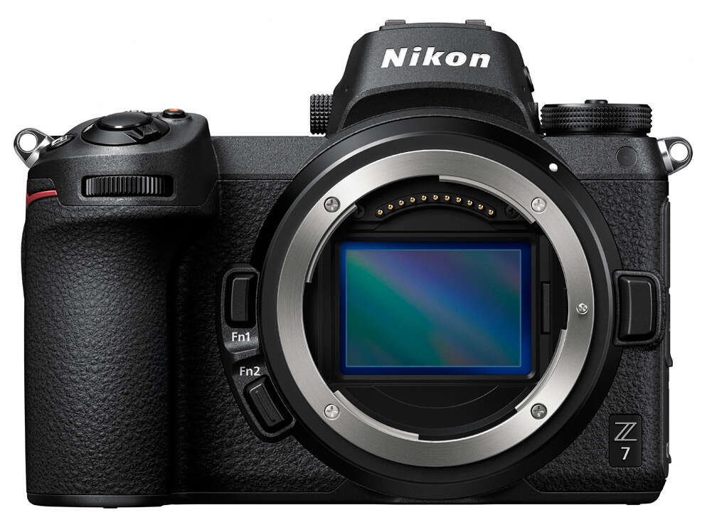 A Nikon Z 7 mirrorless camera body with a view of its sensor.