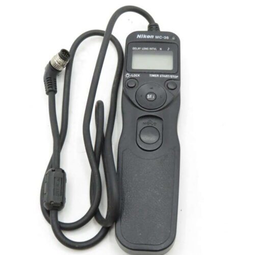 Nikon MC-36 remote timer control with screen and connected cable.