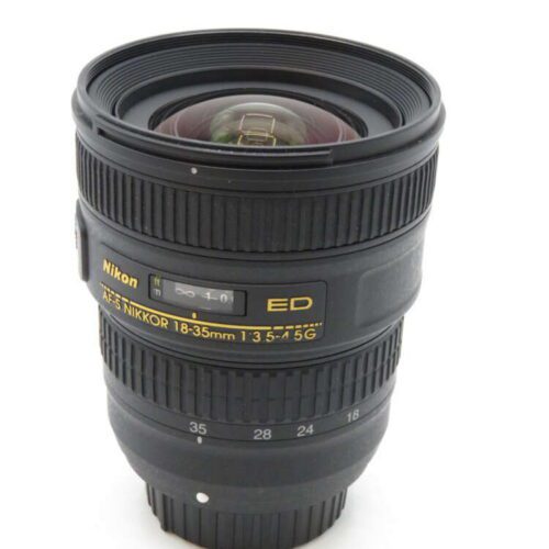 Nikon AF-S NIKKOR 18-35mm 1:3.5-4.5G ED camera lens with visible focus and zoom rings.