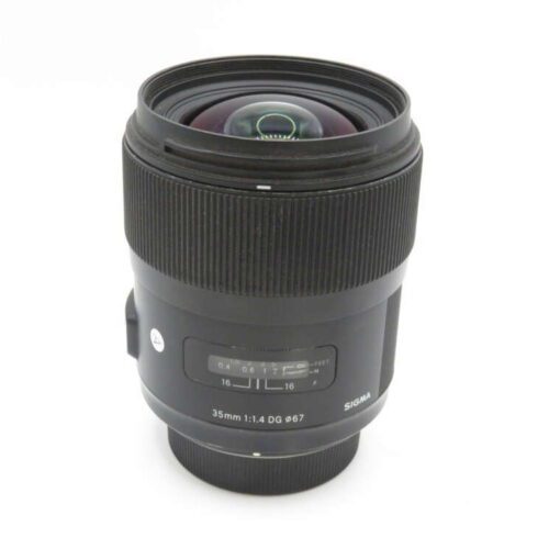 A Sigma 35mm f/1.4 DG lens with a black exterior and visible focus ring.