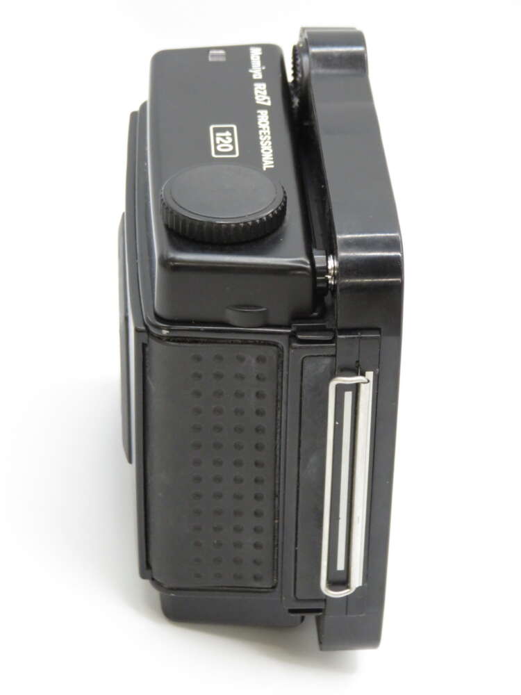 IMG_4061 Black film camera with textured grip and "120 Professional" text on the top side.